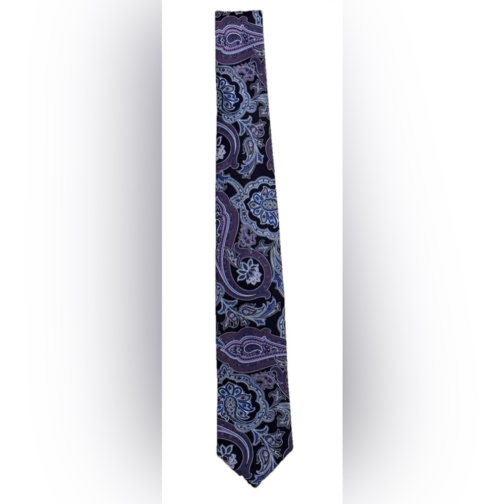Hugo Boss 100% Silk Tie Black Purple Blue Paisley Designer Menswear Italy